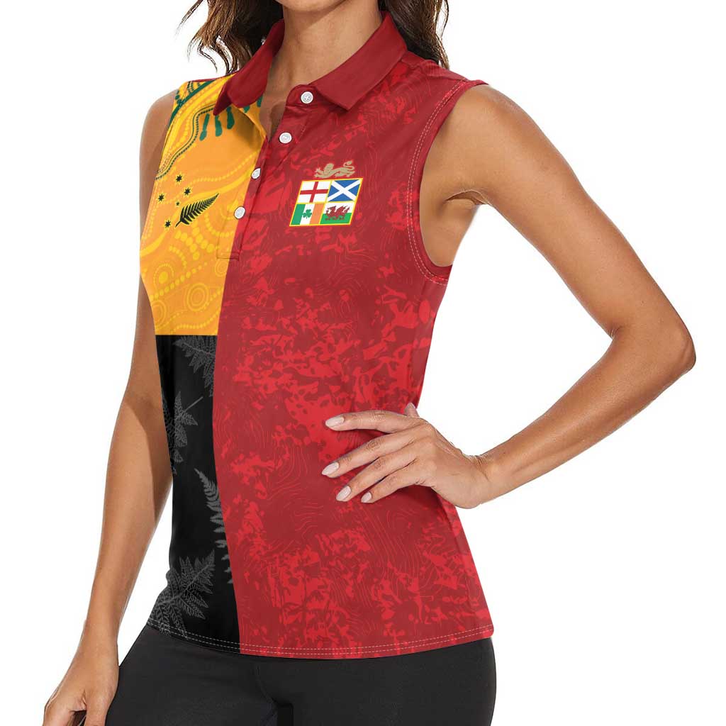 Custom British Lions-AUNZ Women Sleeveless Polo Shirt Australia-New Zealand Indigenous Motif