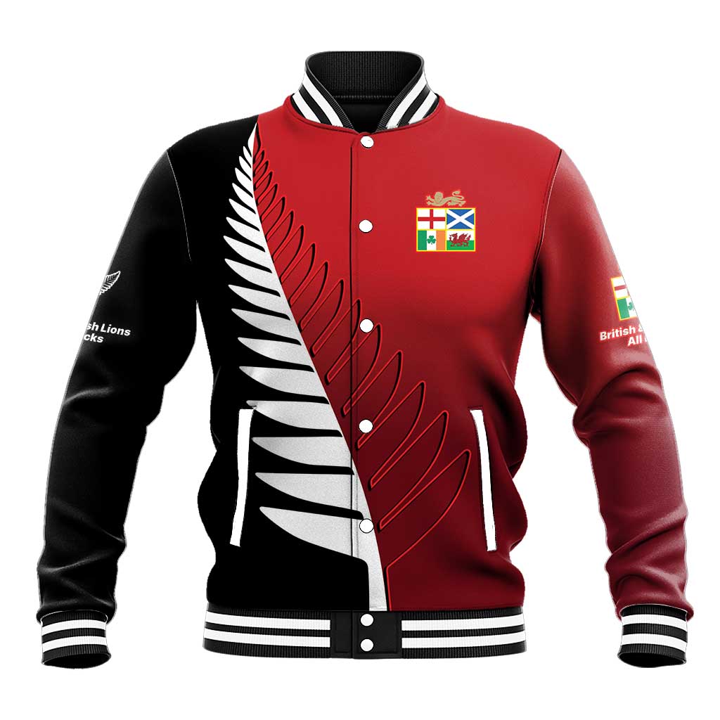 Custom British Lions New Zealand Baseball Jacket Half Black Fern LT9 Unisex Red - Polynesian Pride