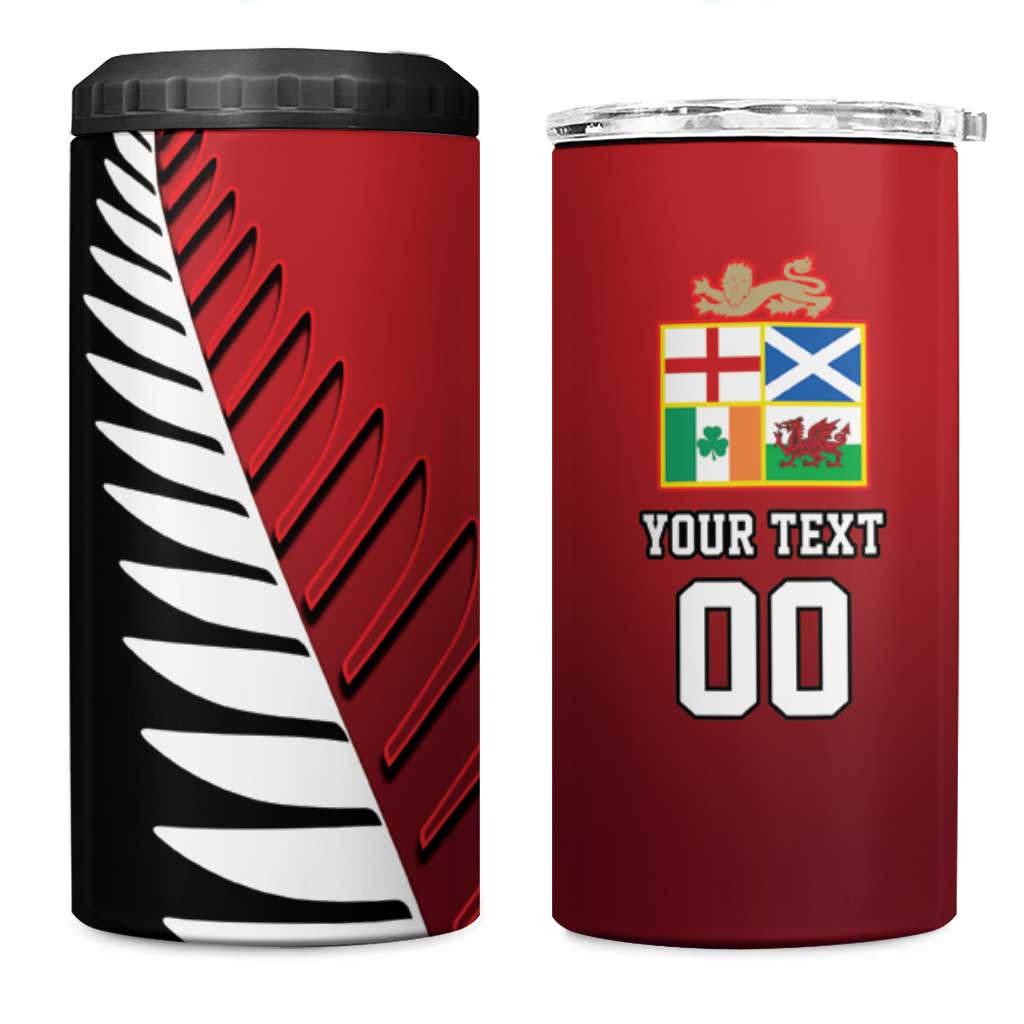 Custom British Lions New Zealand 4 in 1 Can Cooler Tumbler Half Black Fern LT9 One Size: 16 oz Red - Polynesian Pride