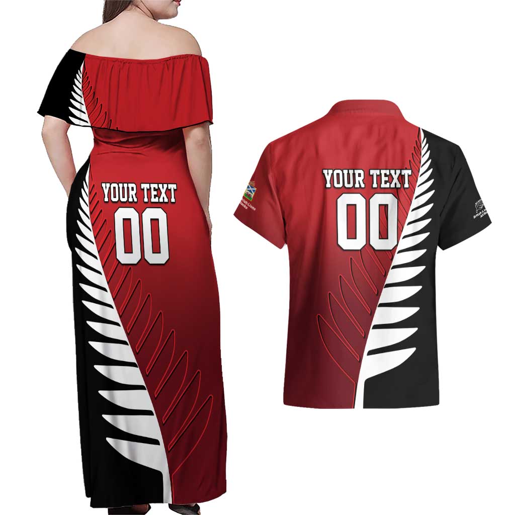 Custom British Lions New Zealand Couples Matching Off Shoulder Maxi Dress and Hawaiian Shirt Half Black Fern LT9 - Polynesian Pride
