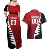 Custom British Lions New Zealand Couples Matching Off Shoulder Maxi Dress and Hawaiian Shirt Half Black Fern LT9 - Polynesian Pride