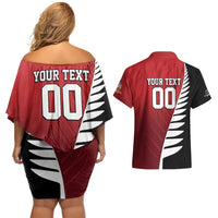 Custom British Lions New Zealand Couples Matching Off Shoulder Short Dress and Hawaiian Shirt Half Black Fern LT9 - Polynesian Pride