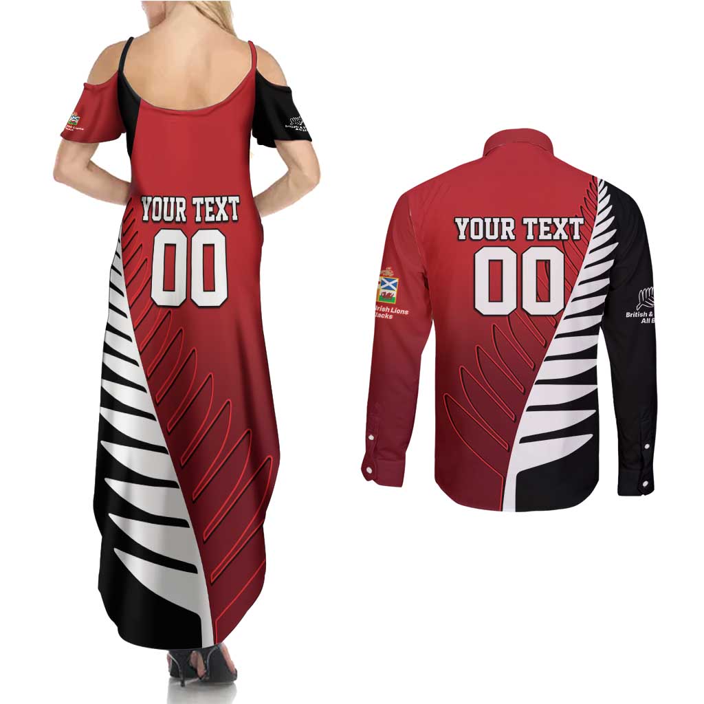 Custom British Lions New Zealand Couples Matching Summer Maxi Dress and Long Sleeve Button Shirt Half Black Fern LT9 - Polynesian Pride