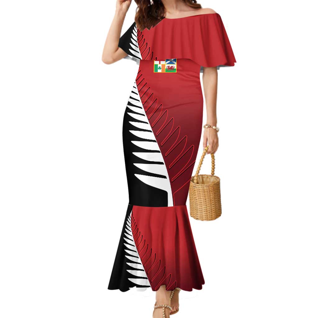 Custom British Lions New Zealand Family Matching Mermaid Dress and Hawaiian Shirt Half Black Fern