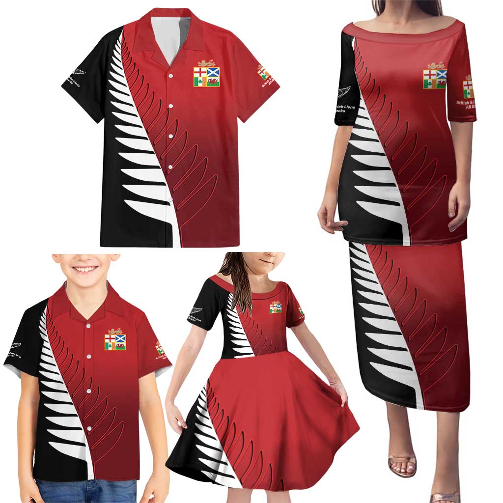 Custom British Lions New Zealand Family Matching Puletasi and Hawaiian Shirt Half Black Fern LT9 - Polynesian Pride