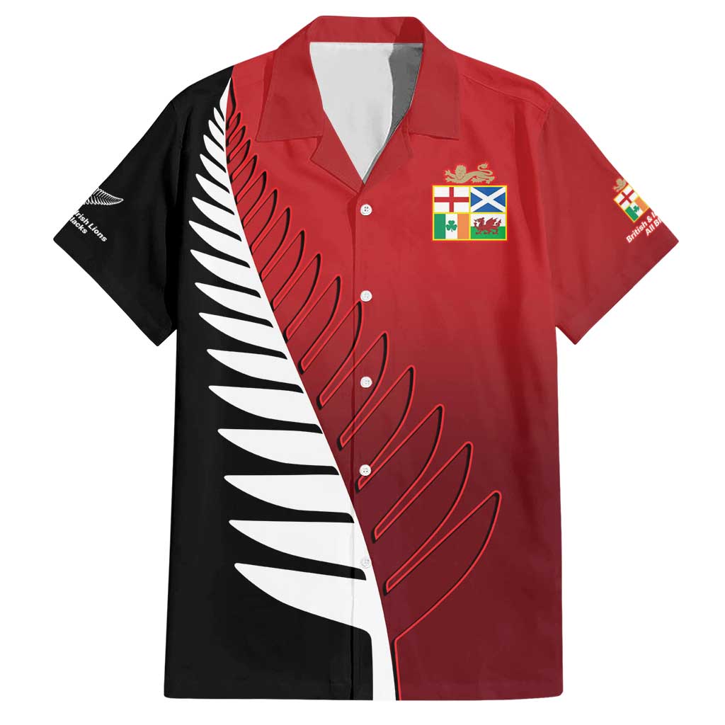 Custom British Lions New Zealand Hawaiian Shirt Half Black Fern LT9 Red - Polynesian Pride