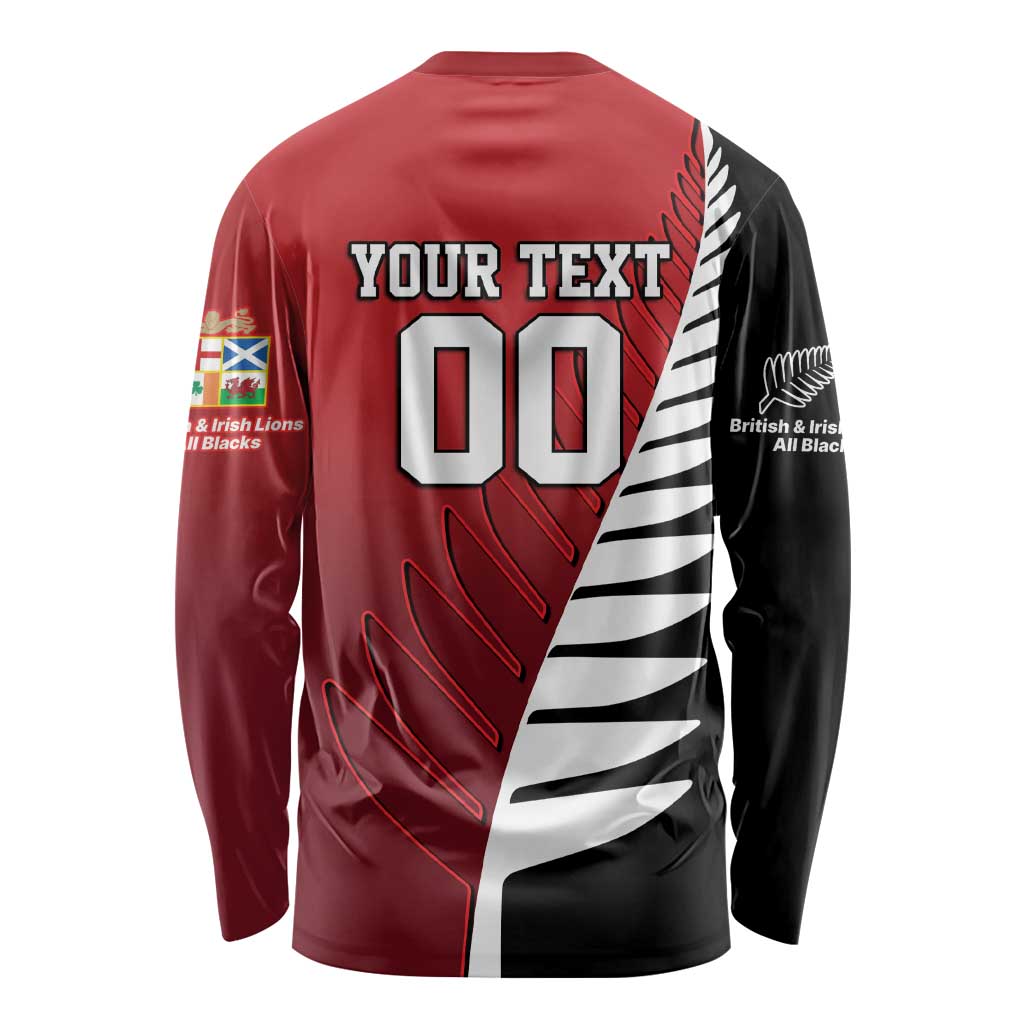 Custom British Lions New Zealand Long Sleeve Shirt Half Black Fern LT9 - Polynesian Pride