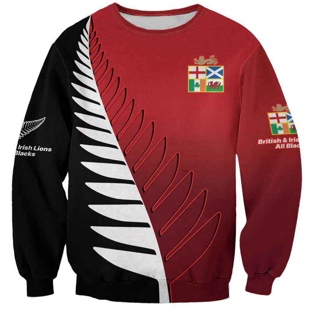Custom British Lions New Zealand Sweatshirt Half Black Fern LT9 Unisex Red - Polynesian Pride