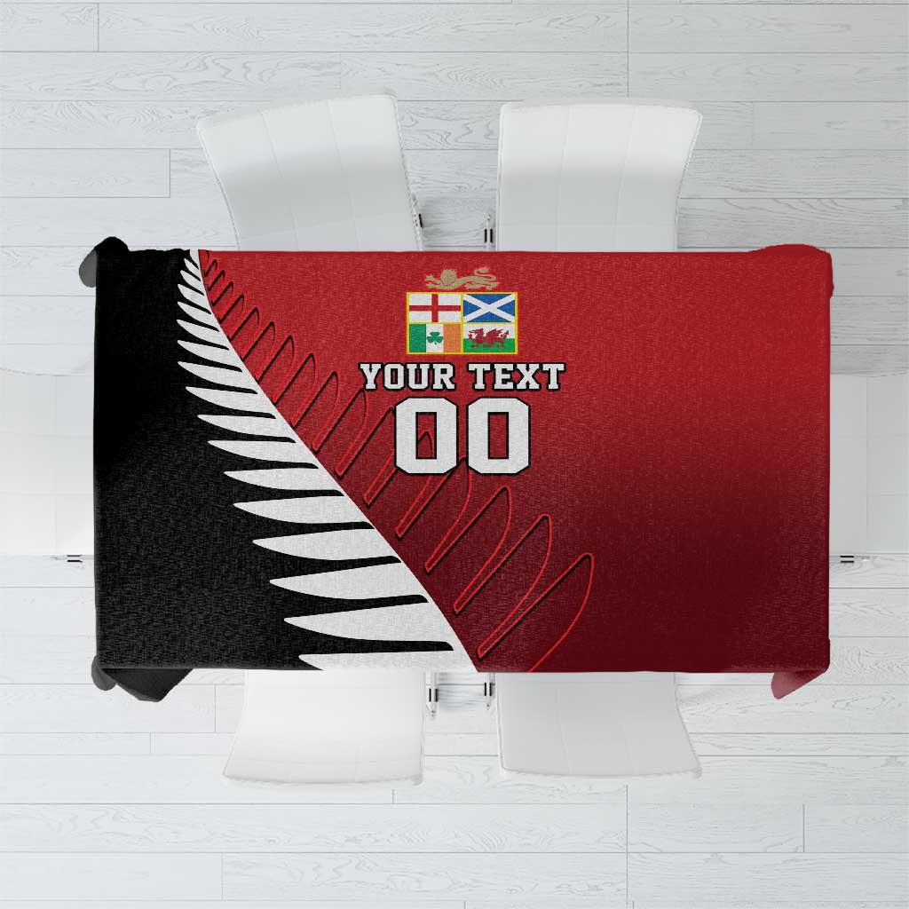Custom British Lions New Zealand Tablecloth Half Black Fern LT9 Red - Polynesian Pride