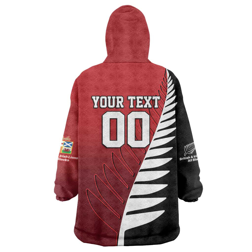 Custom British Lions New Zealand Wearable Blanket Hoodie Half Black Fern LT9 - Polynesian Pride