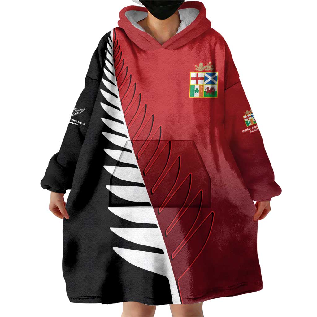 Custom British Lions New Zealand Wearable Blanket Hoodie Half Black Fern LT9 - Polynesian Pride