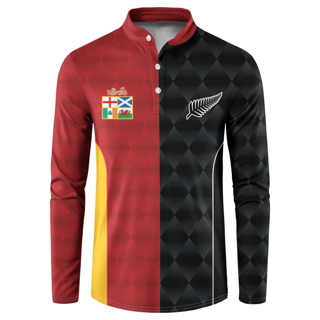 Custom British Lions New Zealand Button Sweatshirt Sporty Style LT9 Black - Polynesian Pride