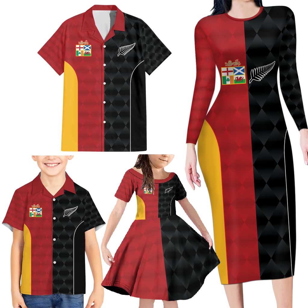 Custom British Lions New Zealand Family Matching Long Sleeve Bodycon Dress and Hawaiian Shirt Sporty Style LT9 - Polynesian Pride