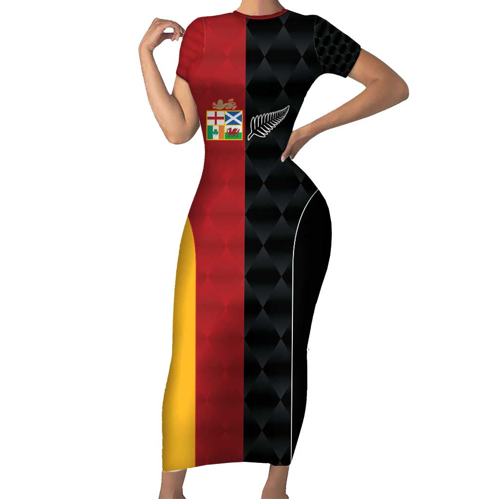 Custom British Lions New Zealand Family Matching Short Sleeve Bodycon Dress and Hawaiian Shirt Sporty Style