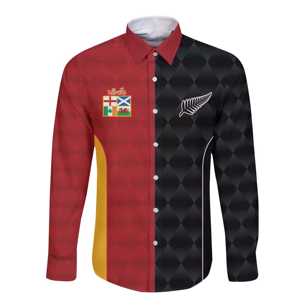 Custom British Lions New Zealand Long Sleeve Button Shirt Sporty Style LT9 Unisex Black - Polynesian Pride