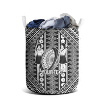 Fiji Custom Rugby National Heritage Laundry Basket Black Traditional Masi Inspired