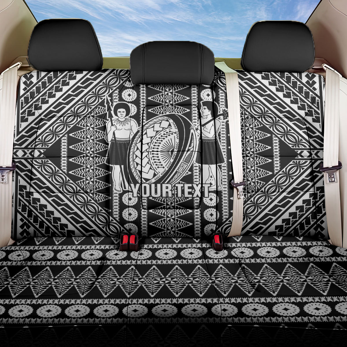 Fiji Custom Rugby National Heritage Back Car Seat Cover Black Traditional Masi Inspired