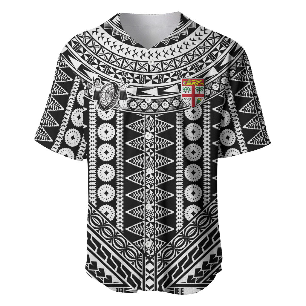 Fiji Custom Rugby National Heritage Baseball Jersey Black Traditional Masi Inspired
