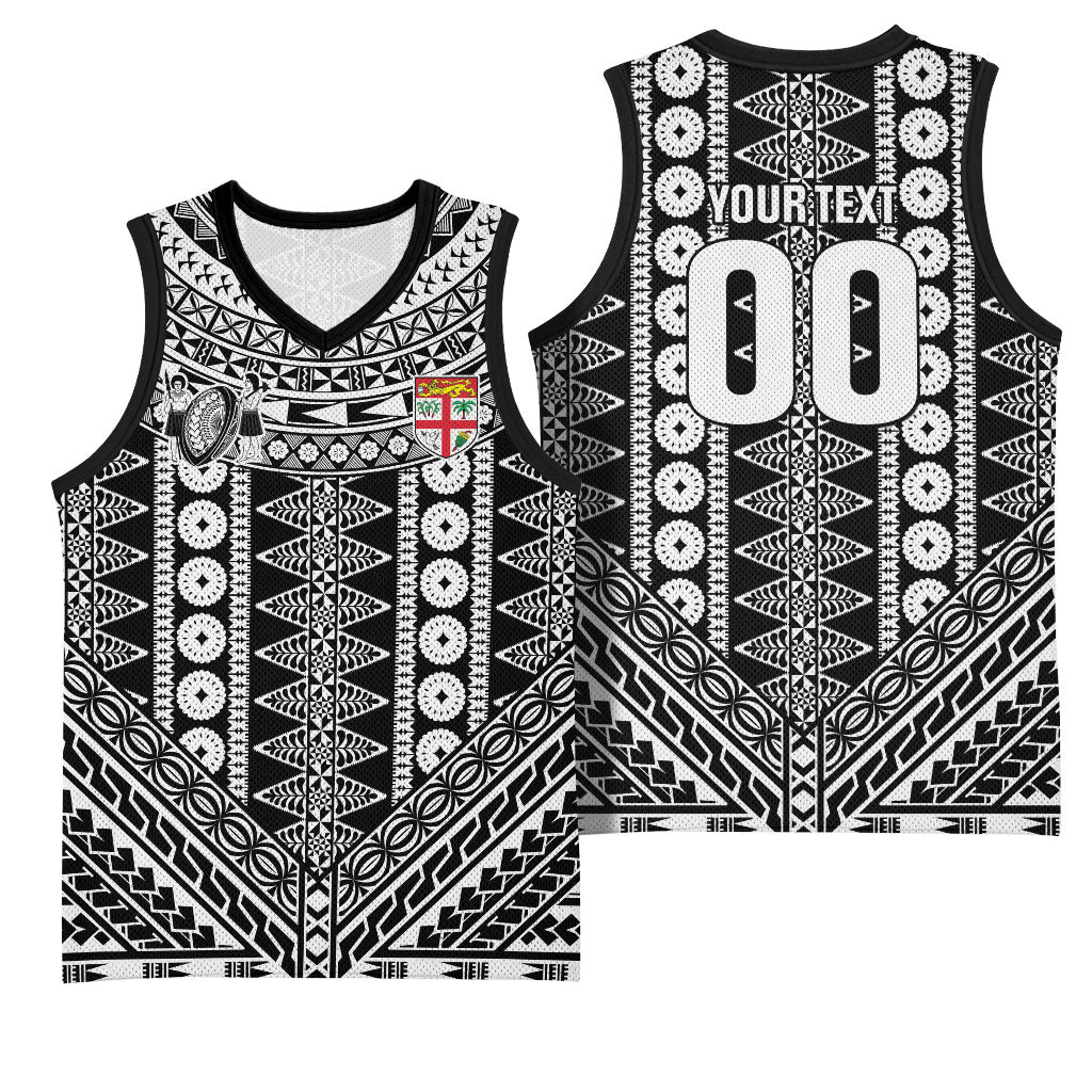 Fiji Custom Rugby National Heritage Basketball Jersey Black Traditional Masi Inspired