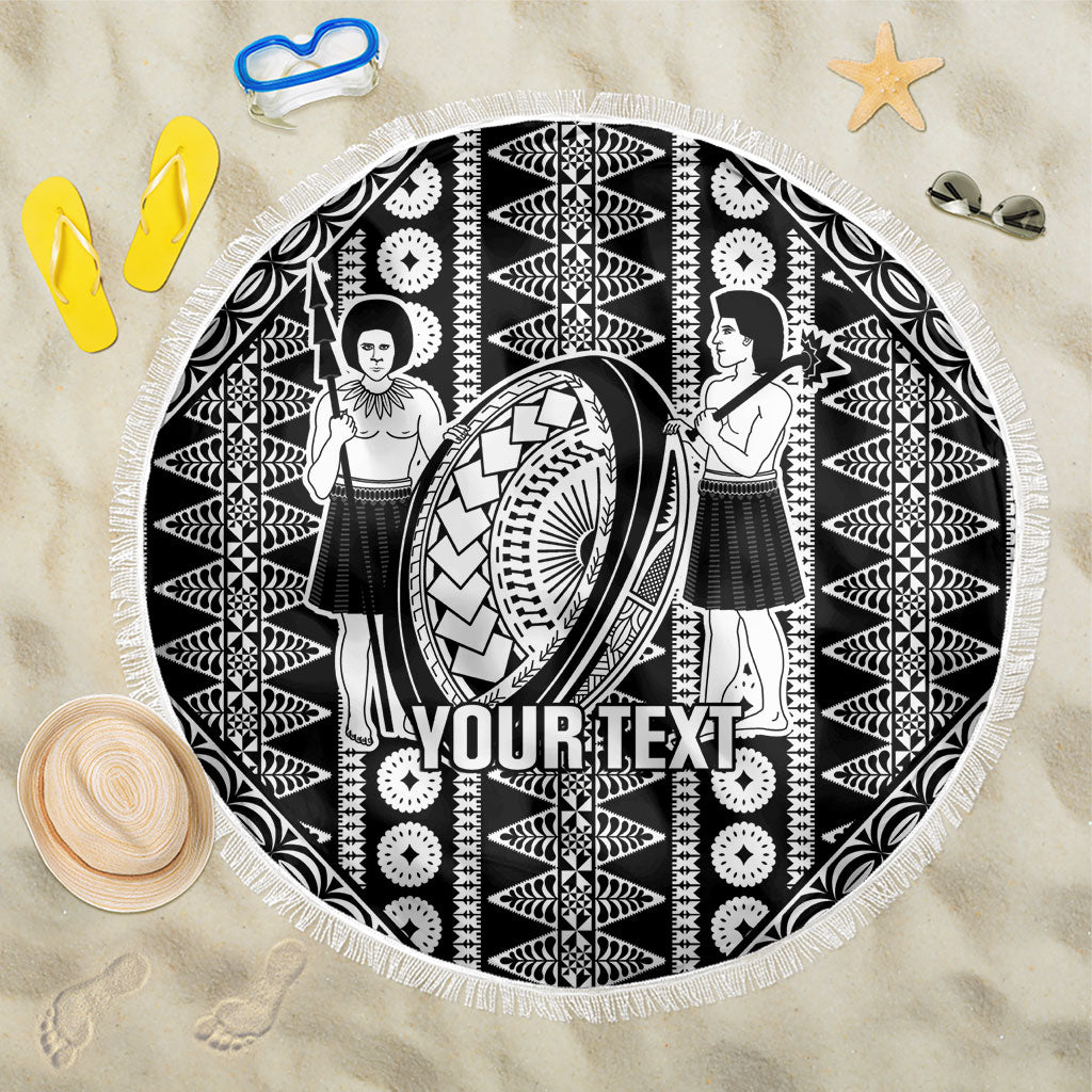 Fiji Custom Rugby National Heritage Beach Blanket Black Traditional Masi Inspired