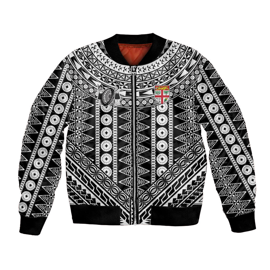 Fiji Custom Rugby National Heritage Bomber Jacket Black Traditional Masi Inspired LT9 Unisex Black - Polynesian Pride