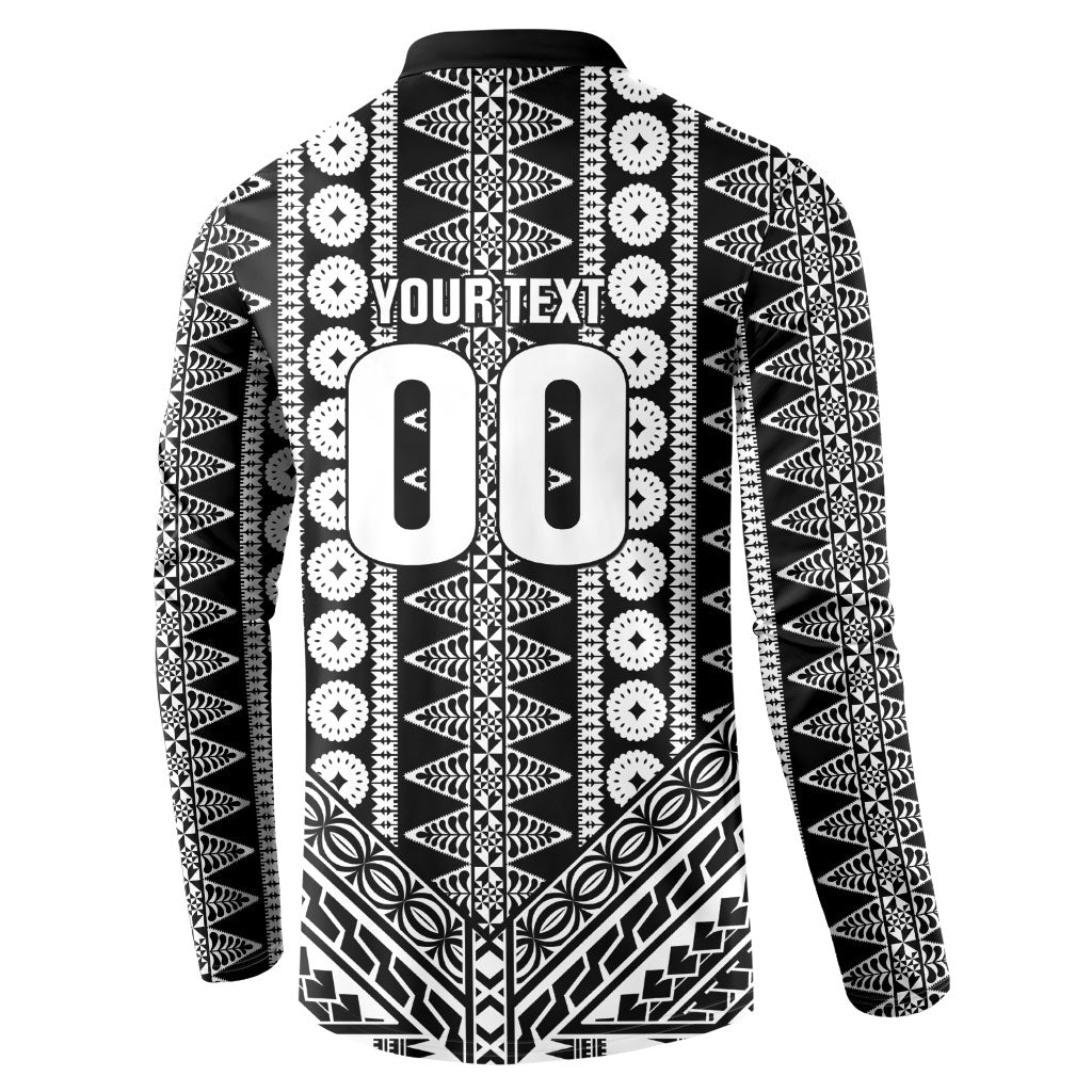 Fiji Custom Rugby National Heritage Button Sweatshirt Black Traditional Masi Inspired