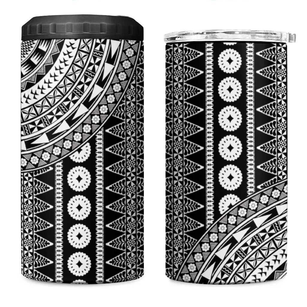 Fiji Custom Rugby National Heritage 4 in 1 Can Cooler Tumbler Black Traditional Masi Inspired
