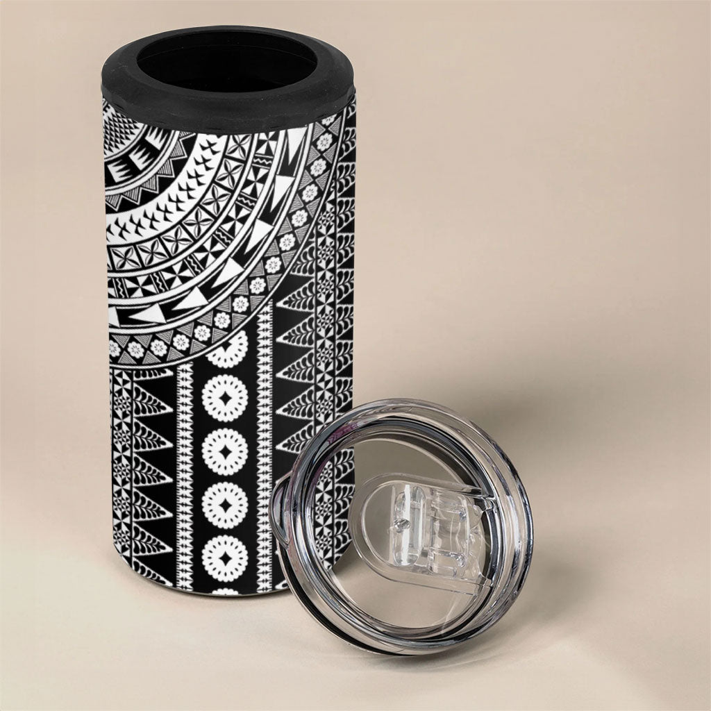 Fiji Custom Rugby National Heritage 4 in 1 Can Cooler Tumbler Black Traditional Masi Inspired