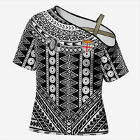 Fiji Custom Rugby National Heritage Cross Shoulder Shirt Black Traditional Masi Inspired
