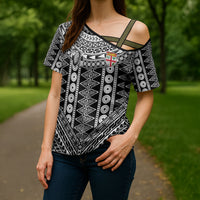 Fiji Custom Rugby National Heritage Cross Shoulder Shirt Black Traditional Masi Inspired