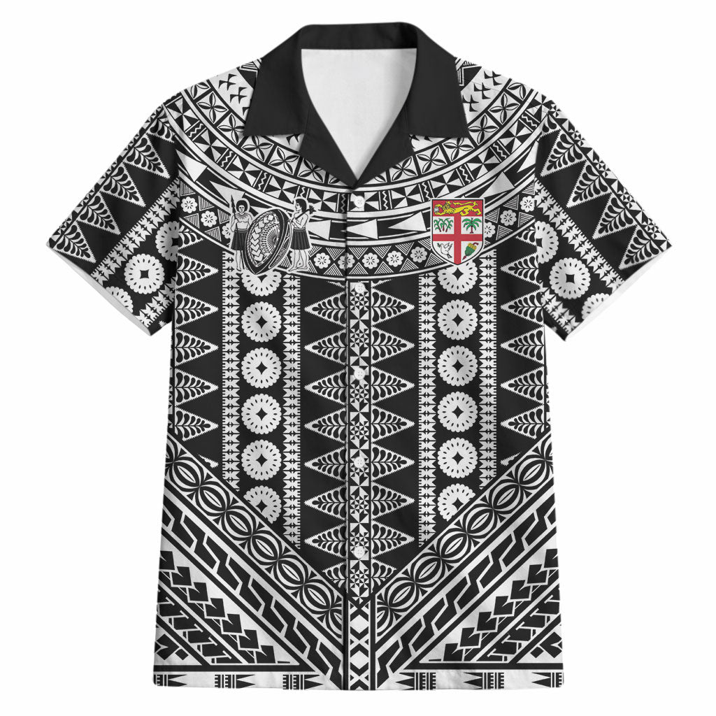 Fiji Custom Rugby National Heritage Hawaiian Shirt Black Traditional Masi Inspired