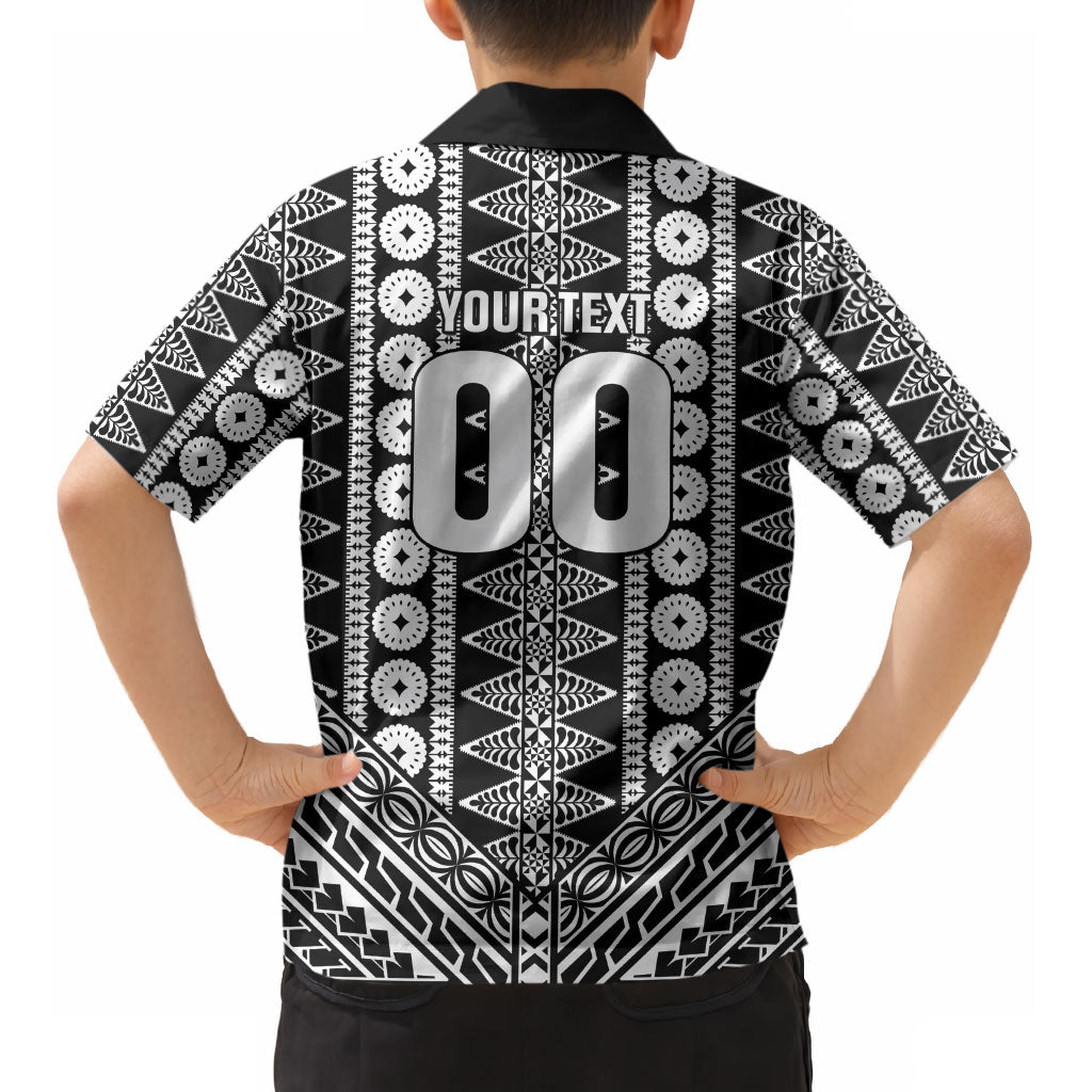 Fiji Custom Rugby National Heritage Kid Hawaiian Shirt Black Traditional Masi Inspired