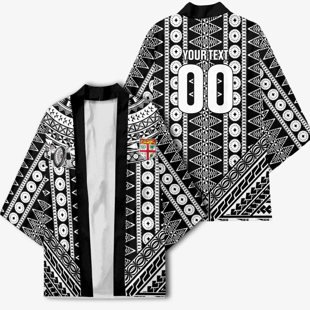 Fiji Custom Rugby National Heritage Kimono Black Traditional Masi Inspired