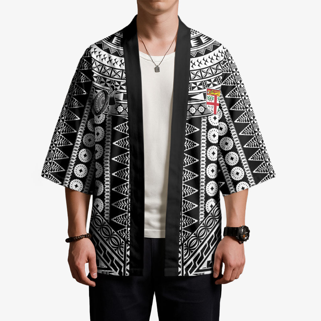Fiji Custom Rugby National Heritage Kimono Black Traditional Masi Inspired