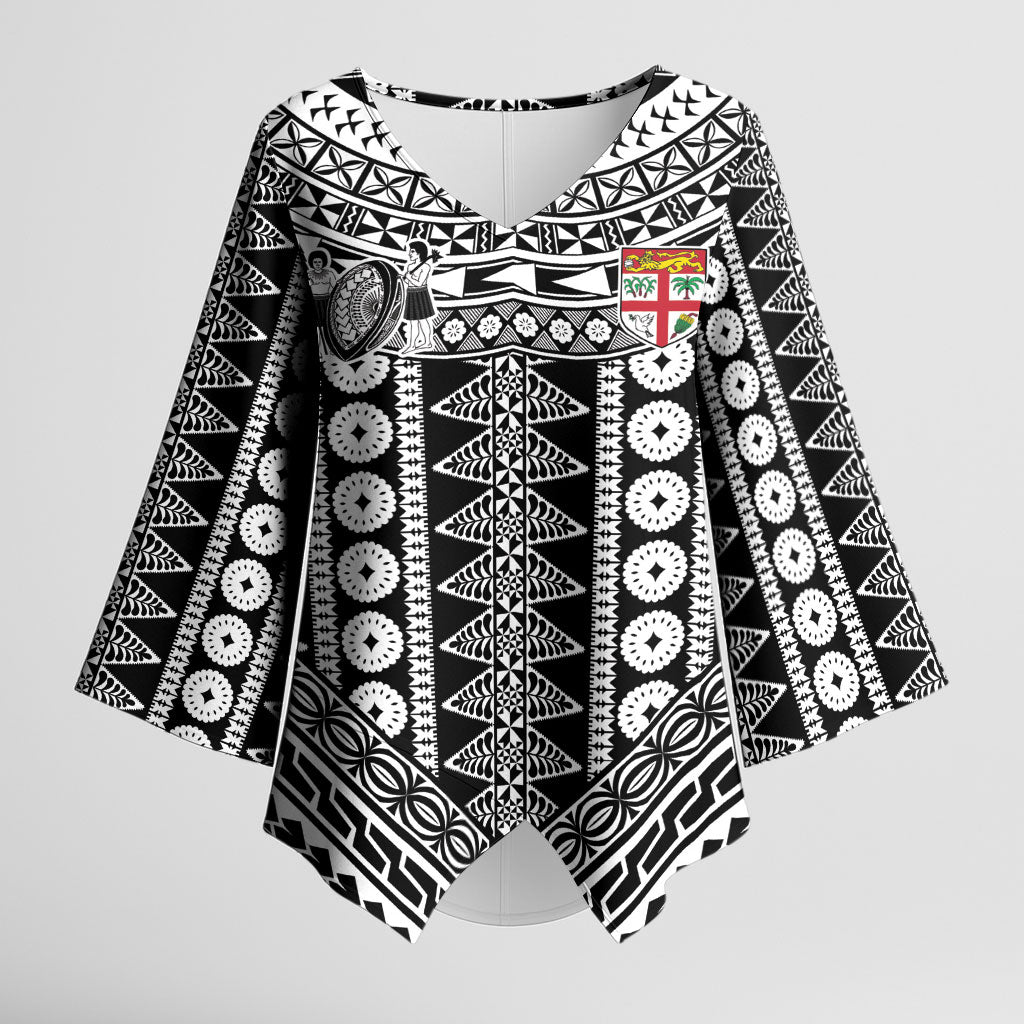 Fiji Custom Rugby National Heritage Kimono Sleeve Blouse Black Traditional Masi Inspired