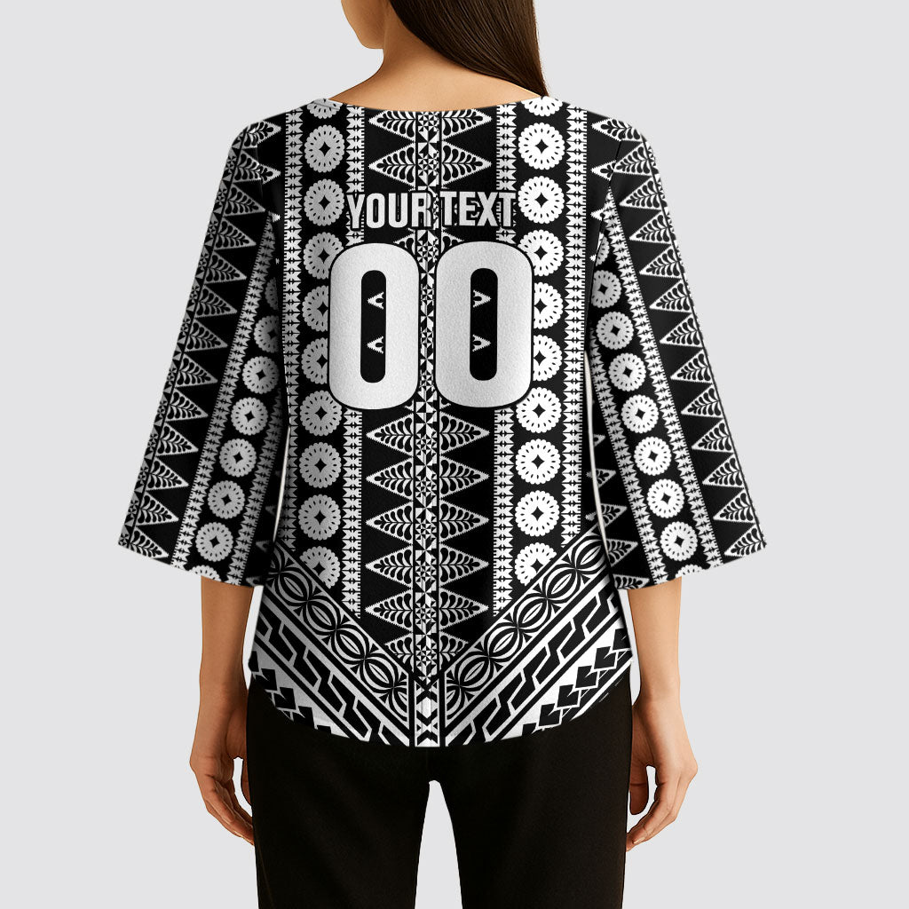 Fiji Custom Rugby National Heritage Kimono Sleeve Blouse Black Traditional Masi Inspired