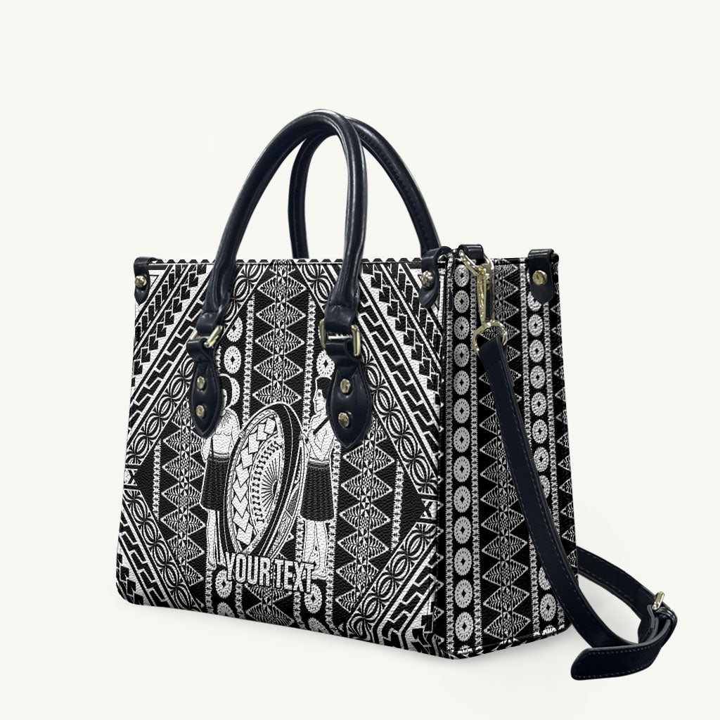 Fiji Custom Rugby National Heritage Leather Bag Black Traditional Masi Inspired