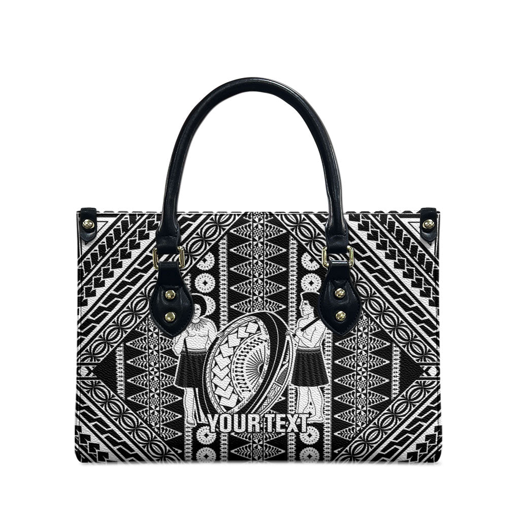 Fiji Custom Rugby National Heritage Leather Bag Black Traditional Masi Inspired
