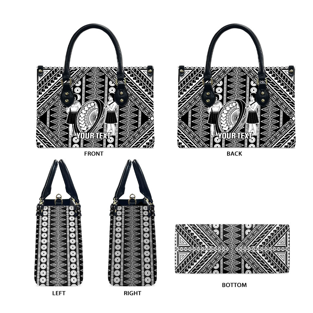Fiji Custom Rugby National Heritage Leather Bag Black Traditional Masi Inspired