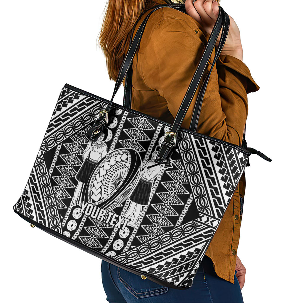 Fiji Custom Rugby National Heritage Leather Tote Bag Black Traditional Masi Inspired