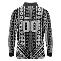 Fiji Custom Rugby National Heritage Long Sleeve Polo Shirt Black Traditional Masi Inspired