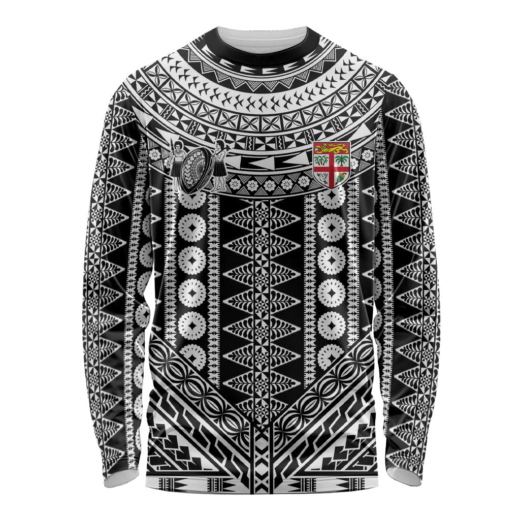 Fiji Custom Rugby National Heritage Long Sleeve Shirt Black Traditional Masi Inspired