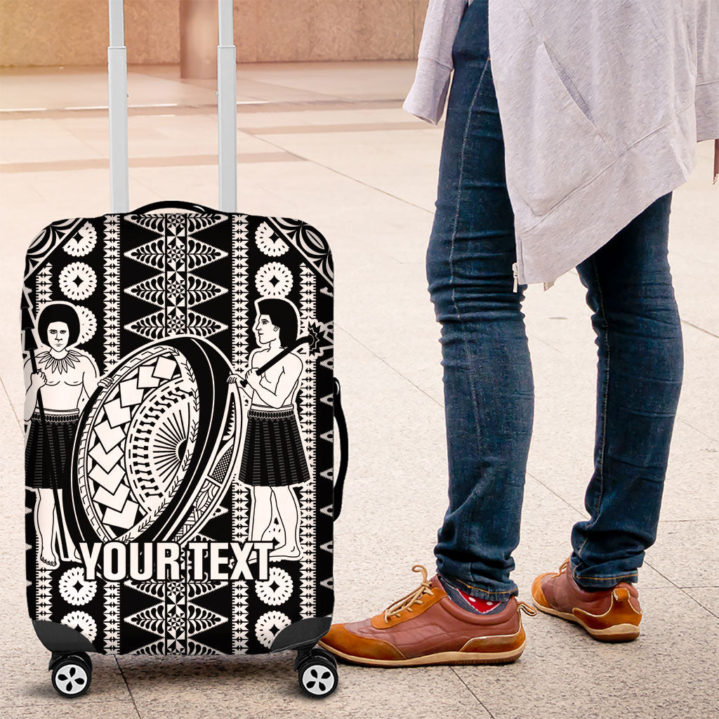 Fiji Custom Rugby National Heritage Luggage Cover Black Traditional Masi Inspired