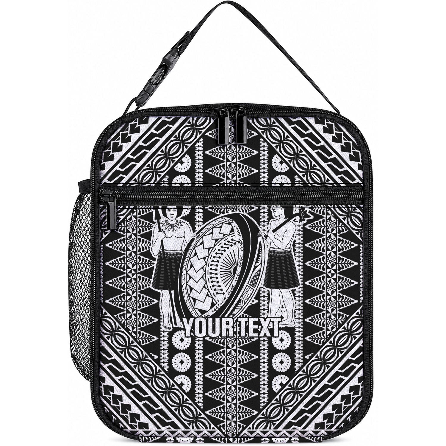 Fiji Custom Rugby National Heritage Lunch Bag Black Traditional Masi Inspired LT9 10.2 × 8.3 × 4.3 inch Black - Polynesian Pride