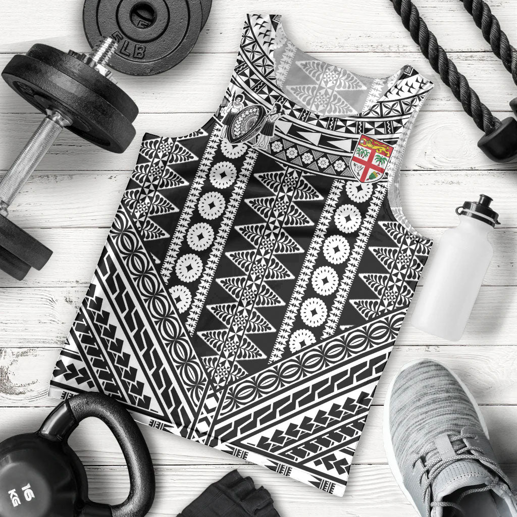 Fiji Custom Rugby National Heritage Men Tank Top Black Traditional Masi Inspired