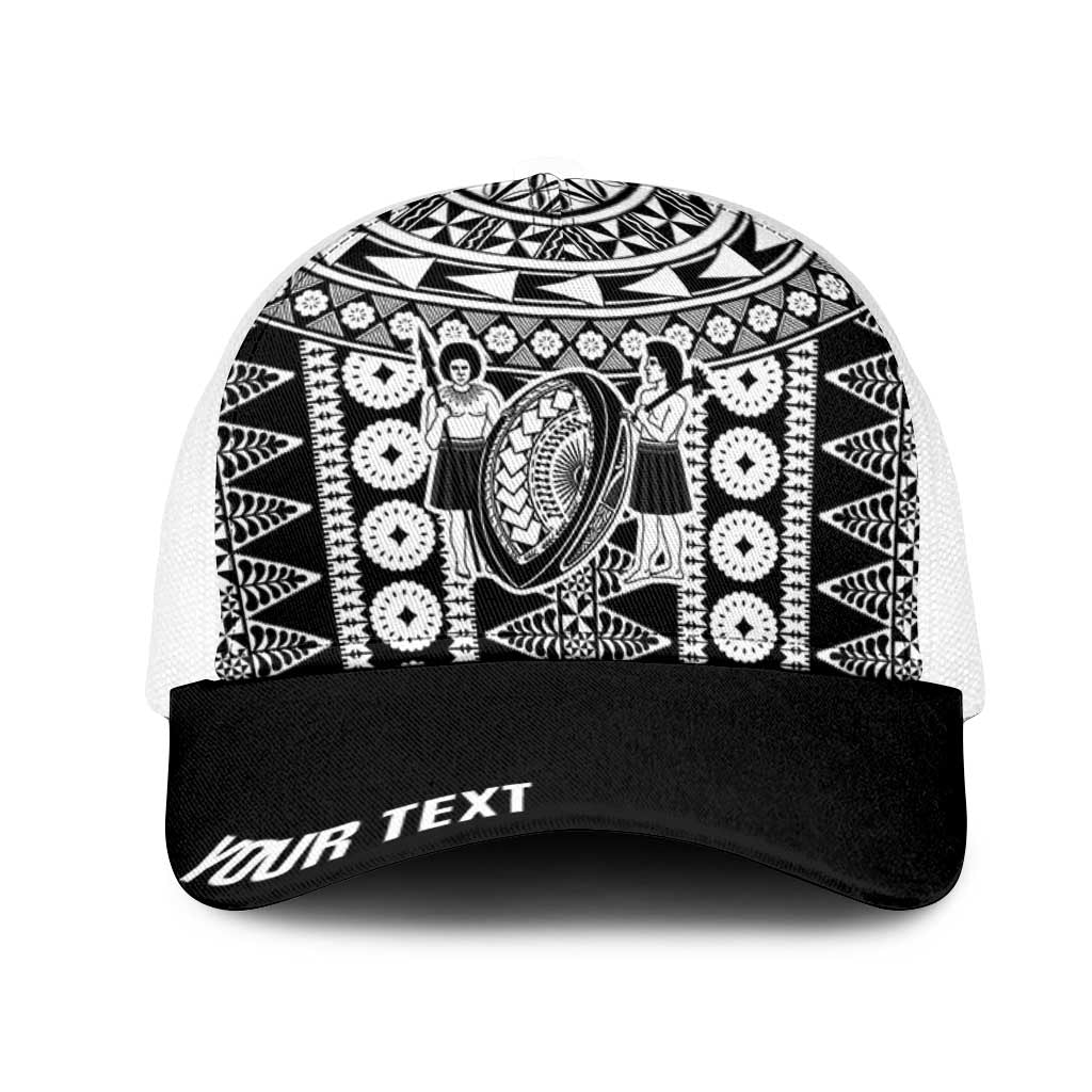 Fiji Personalized Rugby National Heritage Mesh Trucker Cap Black Traditional Masi Inspired