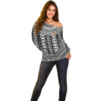 Fiji Custom Rugby National Heritage Off Shoulder Sweater Black Traditional Masi Inspired