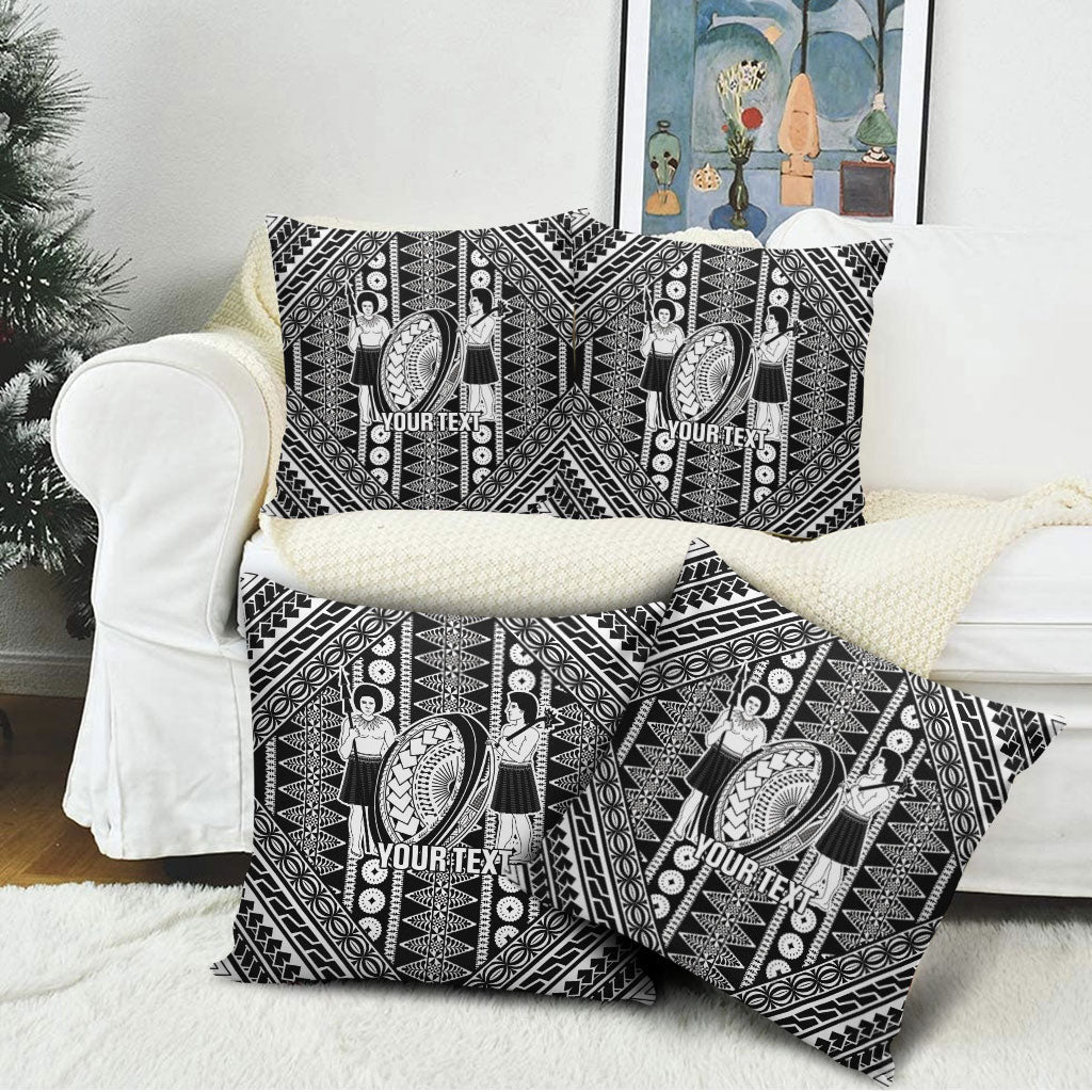Fiji Custom Rugby National Heritage Pillow Cover Black Traditional Masi Inspired