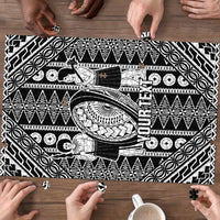 Fiji Custom Rugby National Heritage Puzzle Black Traditional Masi Inspired