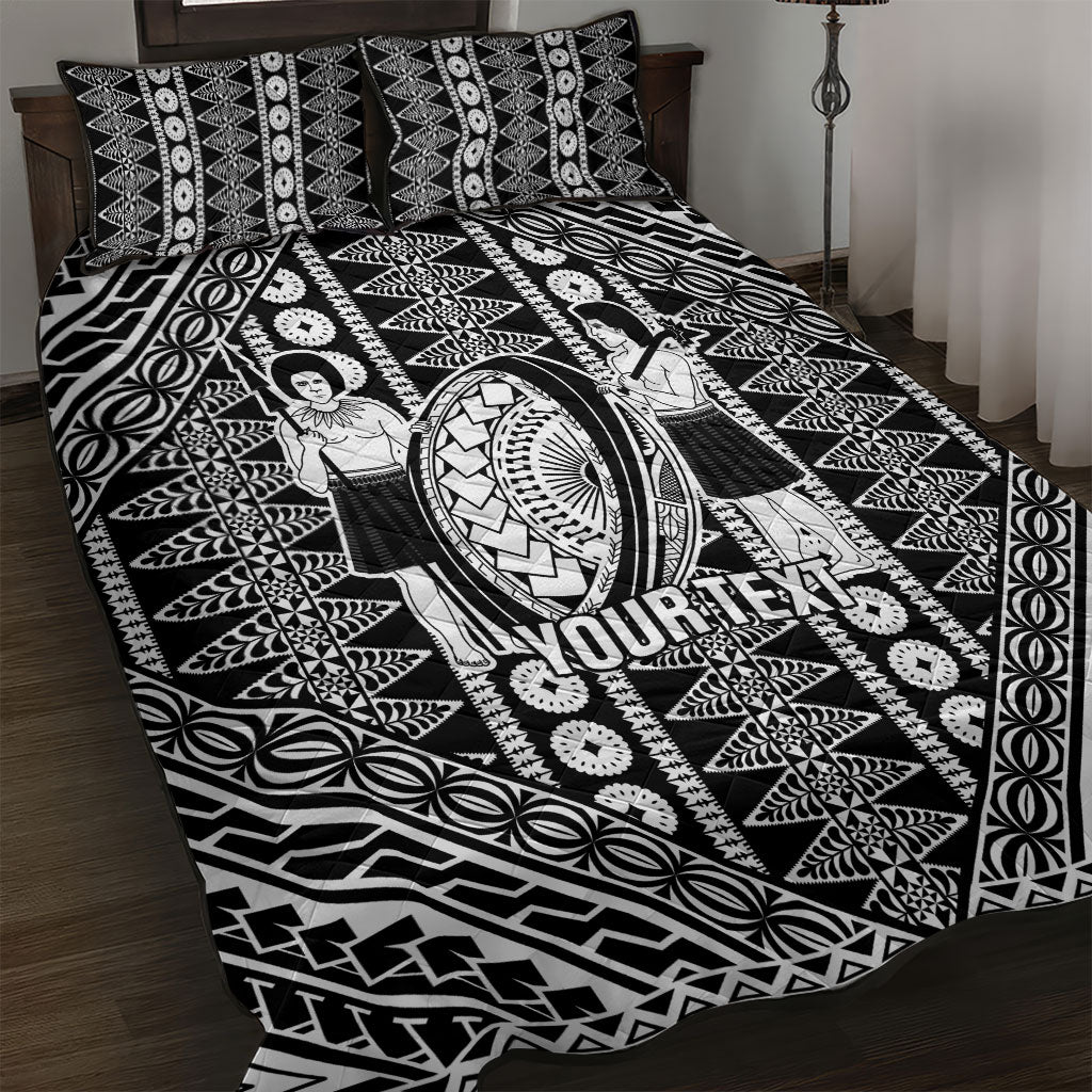 Fiji Custom Rugby National Heritage Quilt Bed Set Black Traditional Masi Inspired